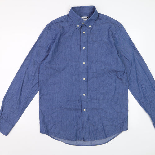 Zara Men's Blue Regular Fit Cotton Button-Down Long Sleeve Shirt M