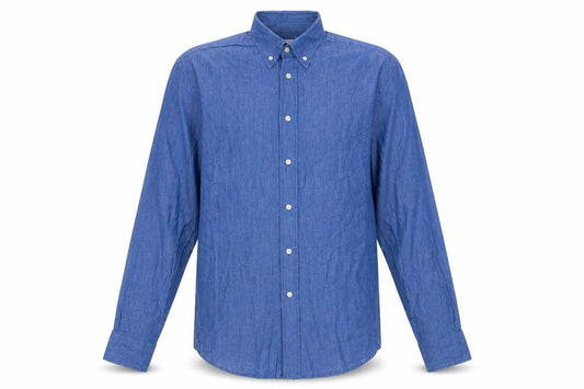 Front view of Zara Men's Blue Regular Fit Cotton Button-Down Long Sleeve Shirt M