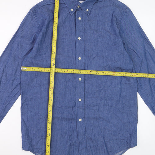 Zara Men's Blue Regular Fit Cotton Button-Down Long Sleeve Shirt M
