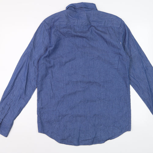 Zara Men's Blue Regular Fit Cotton Button-Down Long Sleeve Shirt M