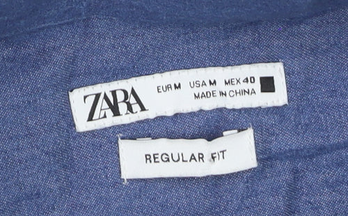 Zara Men's Blue Regular Fit Cotton Button-Down Long Sleeve Shirt M