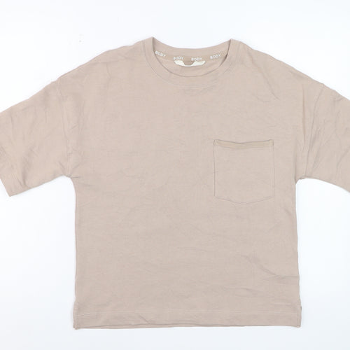 Marks and Spencer Women Beige Cotton Basic Crew Neck T-Shirt S