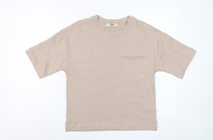 Marks and Spencer Women Beige Cotton Basic Crew Neck T-Shirt S