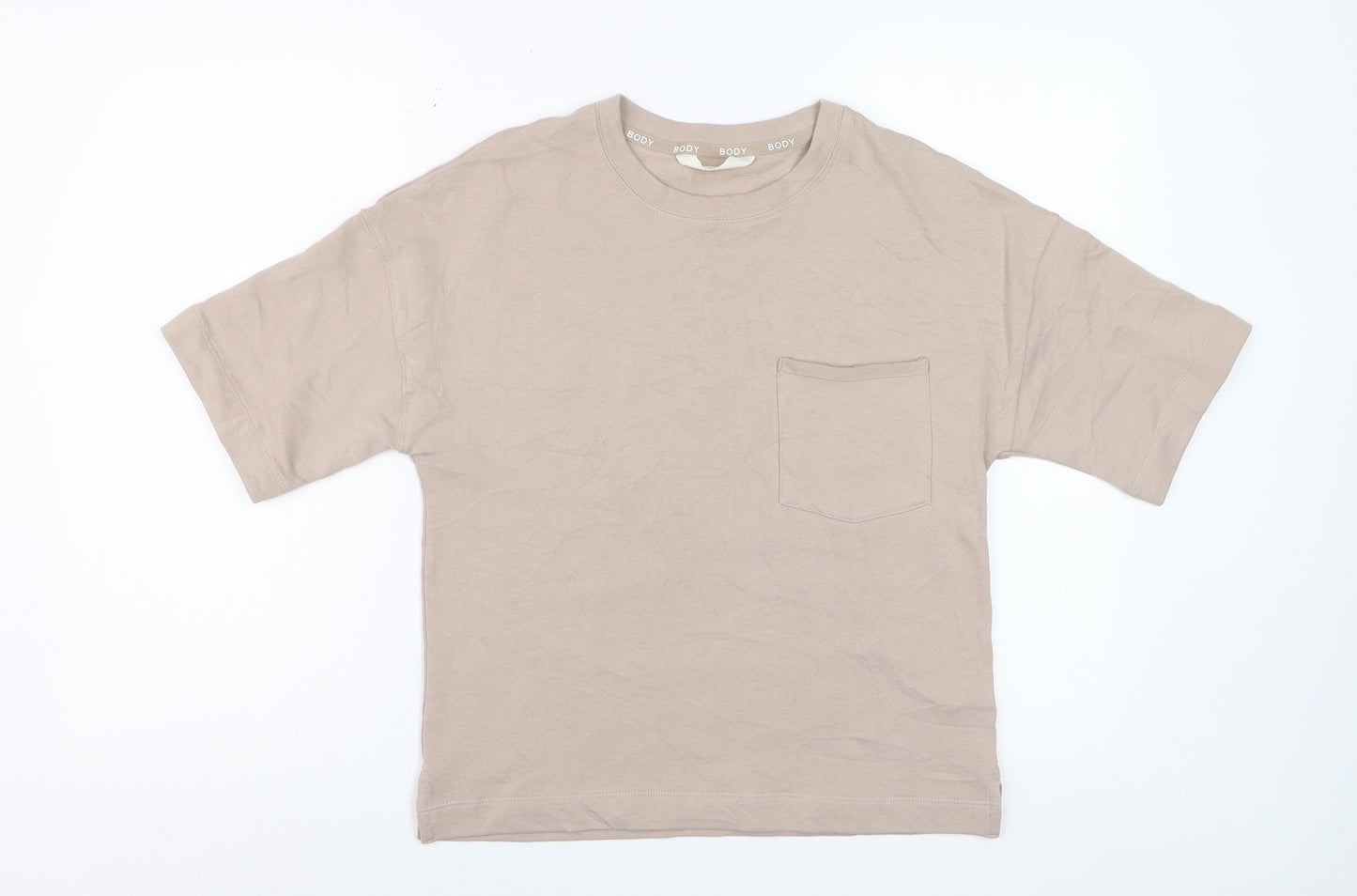 Marks and Spencer Women Beige Cotton Basic Crew Neck T-Shirt S