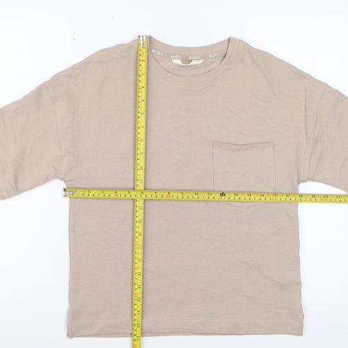 Marks and Spencer Women Beige Cotton Basic Crew Neck T-Shirt S