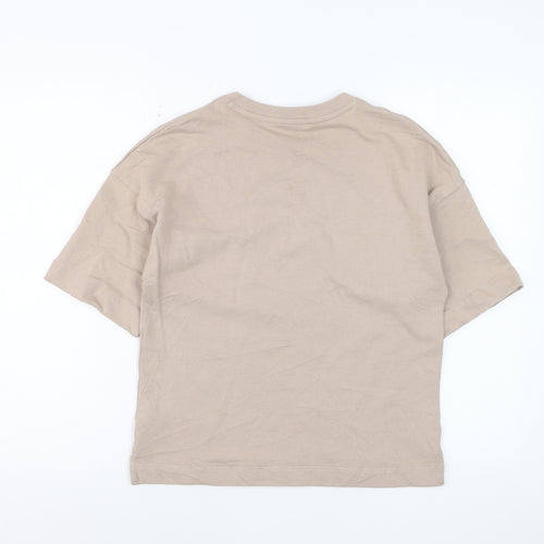 Marks and Spencer Women Beige Cotton Basic Crew Neck T-Shirt S