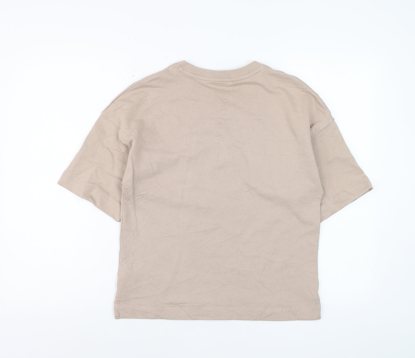Marks and Spencer Women Beige Cotton Basic Crew Neck T-Shirt S