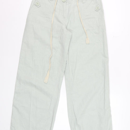 Next Petite Women’s Light Green Linen Blend Wide-Leg Trousers Size 8