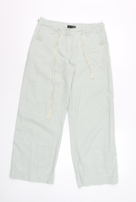 Next Petite Women’s Light Green Linen Blend Wide-Leg Trousers Size 8