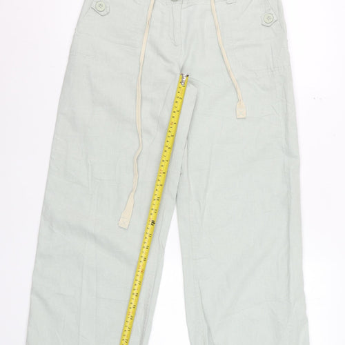 Next Petite Women’s Light Green Linen Blend Wide-Leg Trousers Size 8