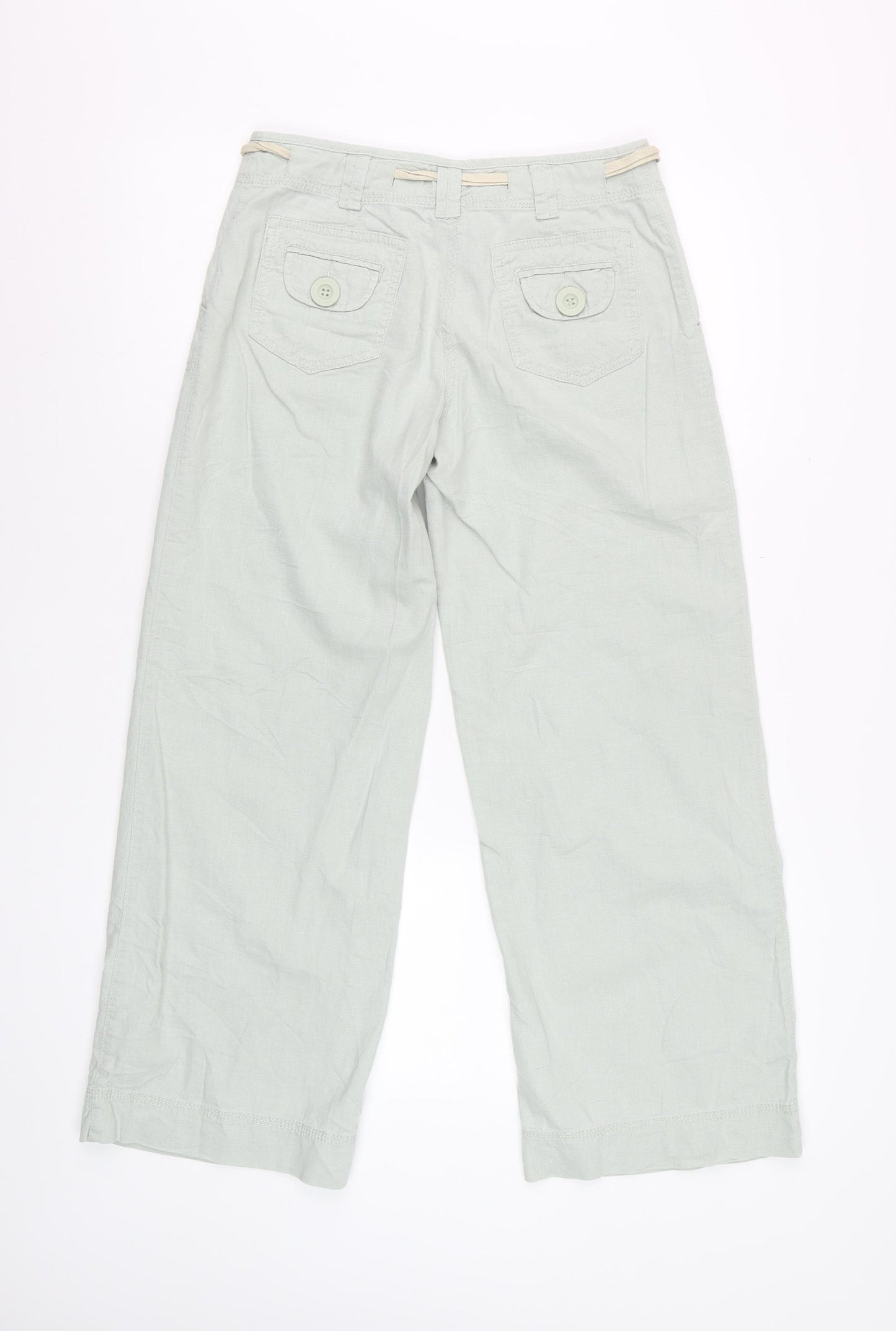 Next Petite Women’s Light Green Linen Blend Wide-Leg Trousers Size 8