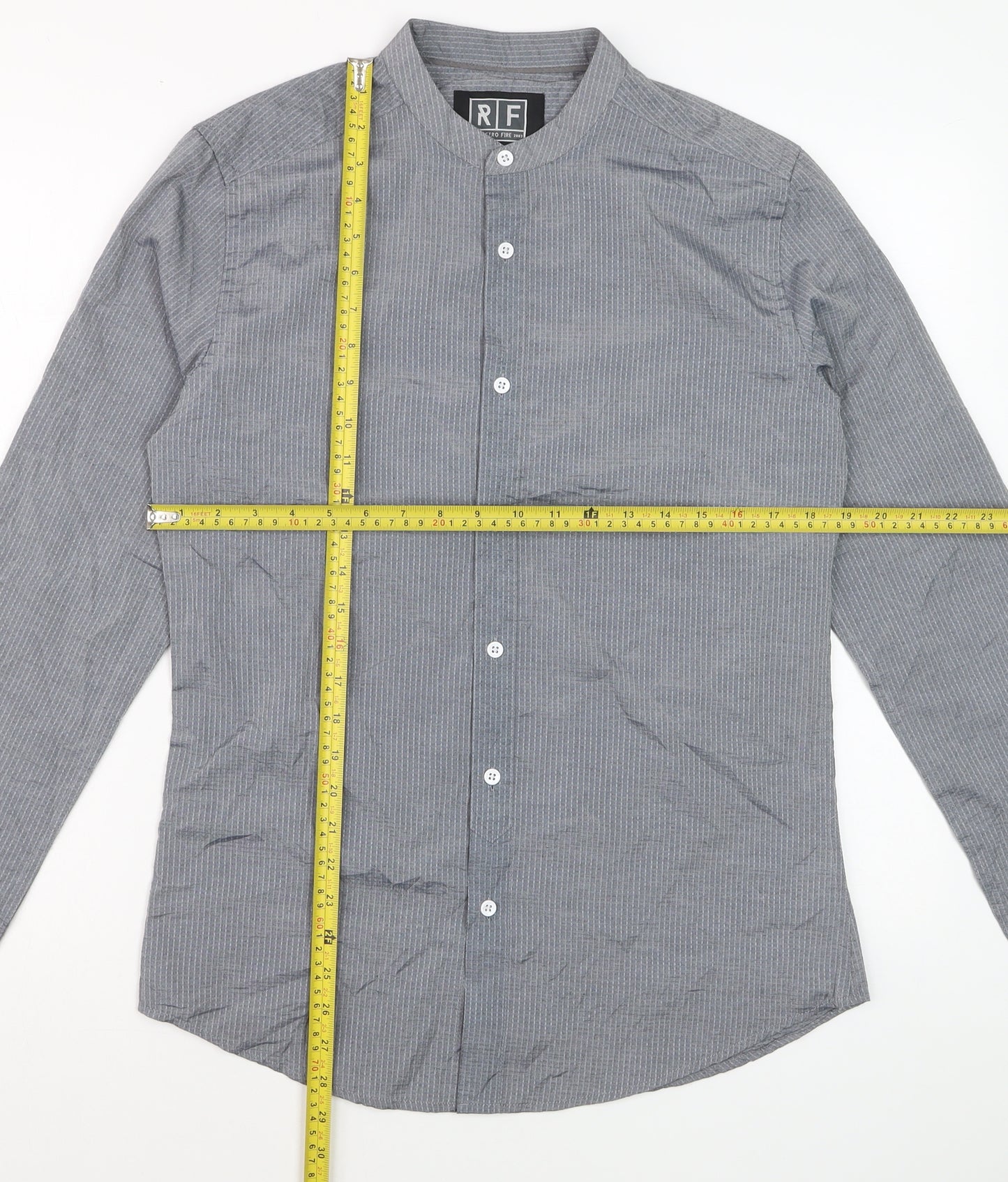 Retro Fire Men's Grey Collared Long Sleeve Formal Shirt Size S