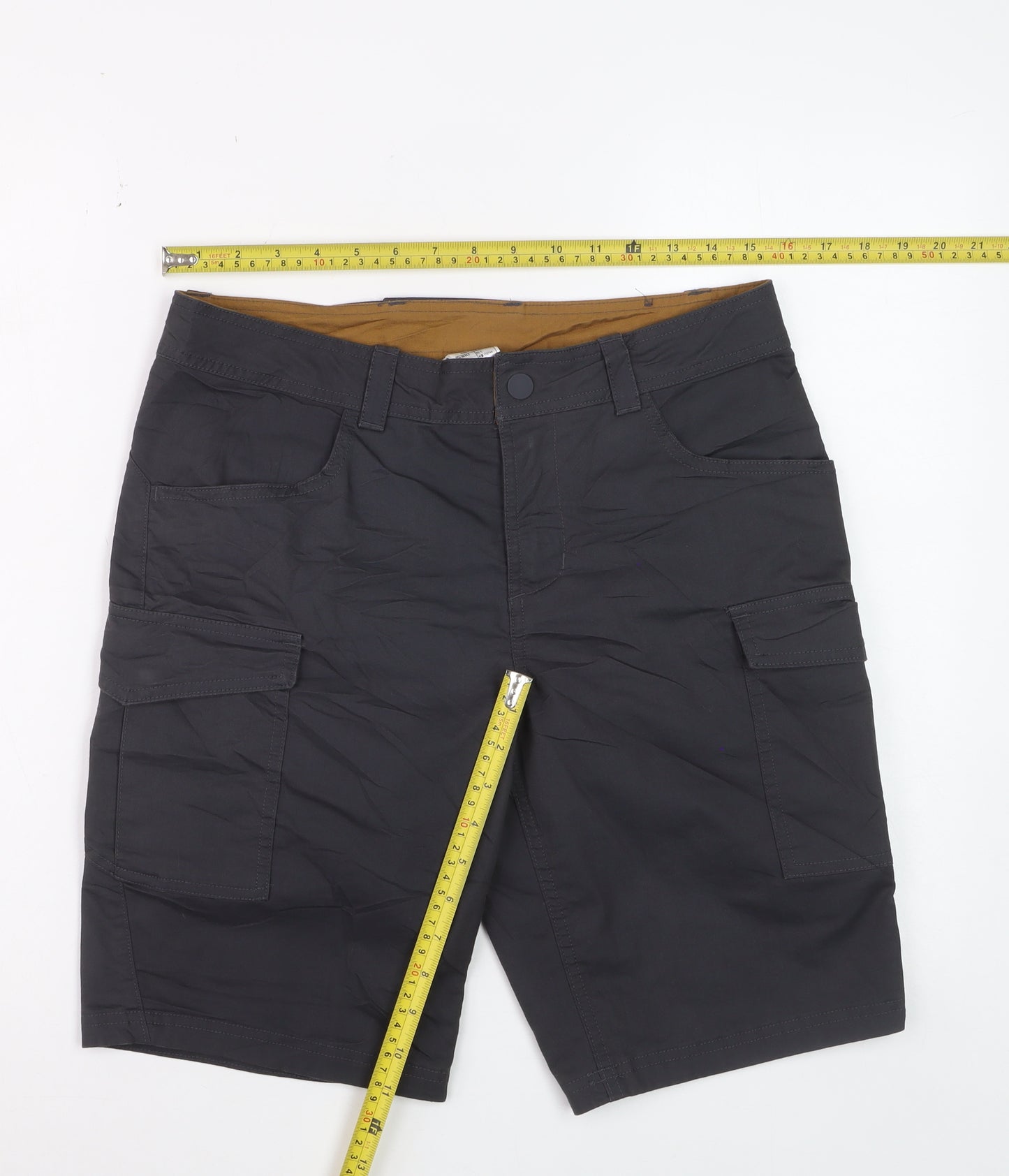 Decathlon Men's Black Cargo Shorts Size S Regular Fit Cotton Blend