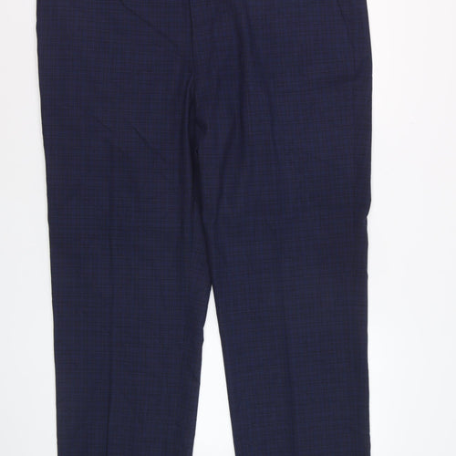 Marks and Spencer Men's Blue Check Regular Fit Dress Trousers 42W 31L