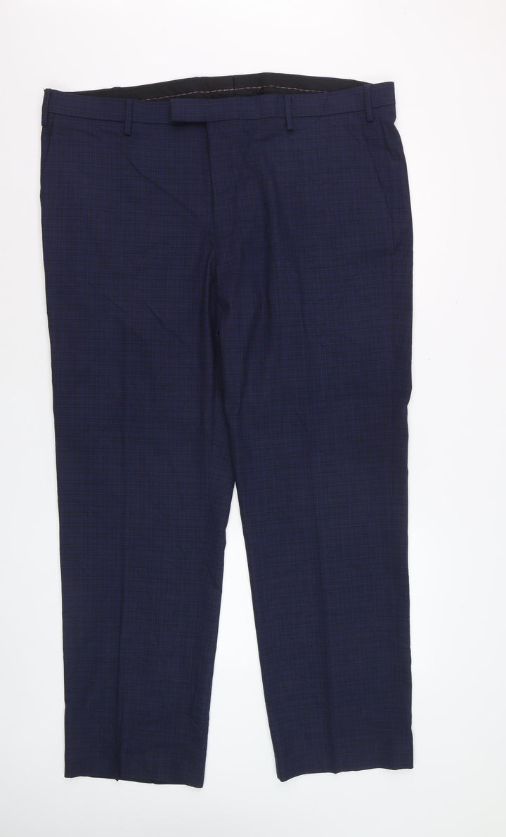 Marks and Spencer Men's Blue Check Regular Fit Dress Trousers 42W 31L