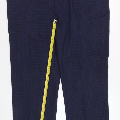Marks and Spencer Men's Blue Check Regular Fit Dress Trousers 42W 31L