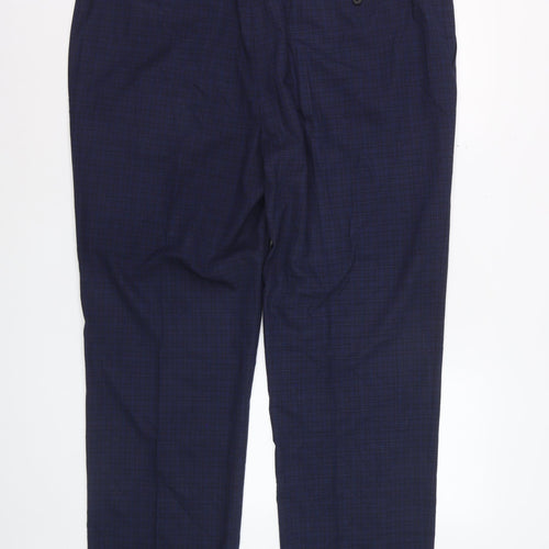 Marks and Spencer Men's Blue Check Regular Fit Dress Trousers 42W 31L