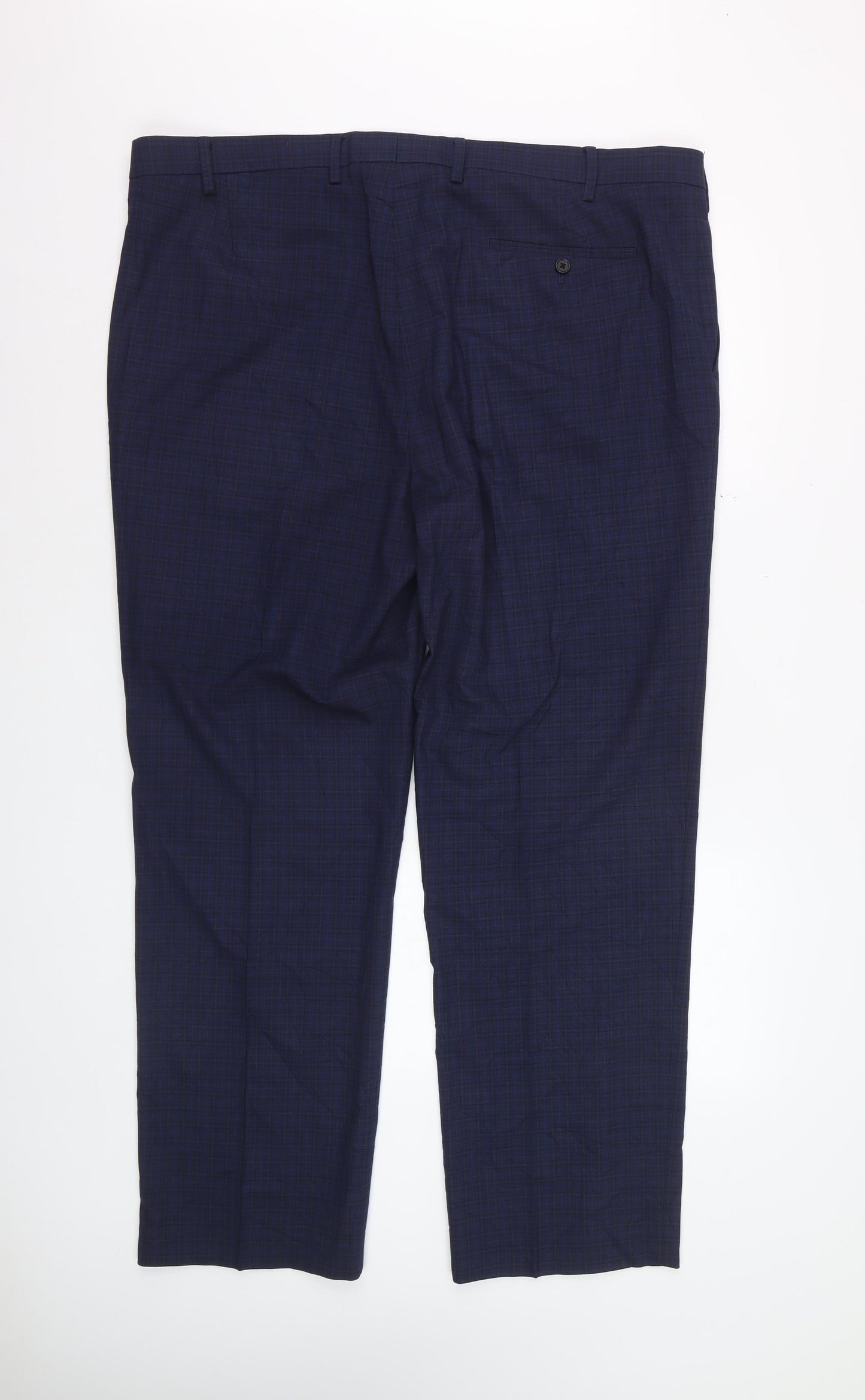 Marks and Spencer Men's Blue Check Regular Fit Dress Trousers 42W 31L