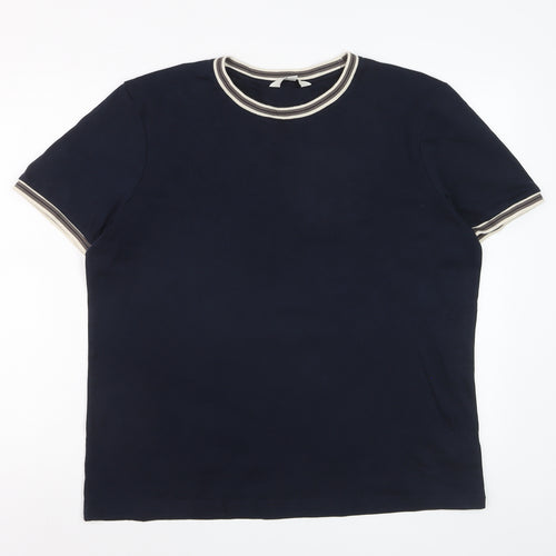 Marks and Spencer Men's Navy Blue Crew Neck Cotton T-Shirt Size L