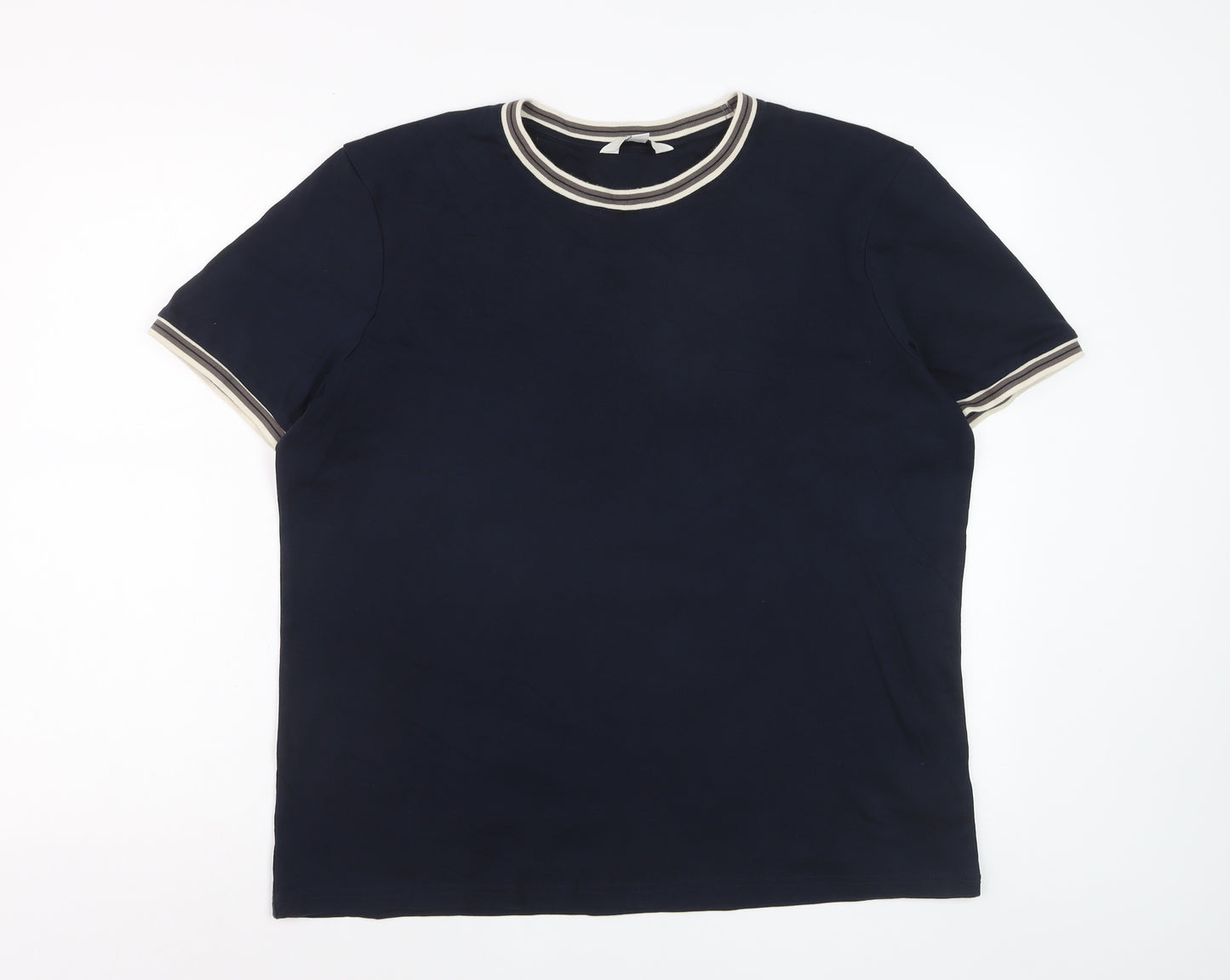 Marks and Spencer Men's Navy Blue Crew Neck Cotton T-Shirt Size L