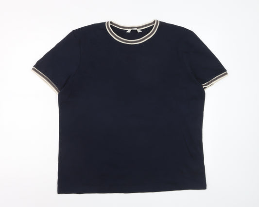 Marks and Spencer Men's Navy Blue Crew Neck Cotton T-Shirt Size L