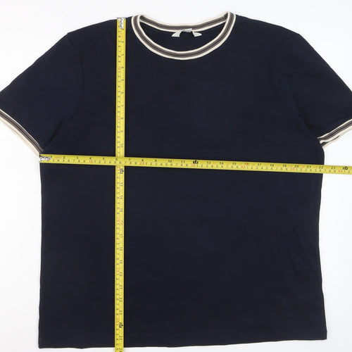 Marks and Spencer Men's Navy Blue Crew Neck Cotton T-Shirt Size L