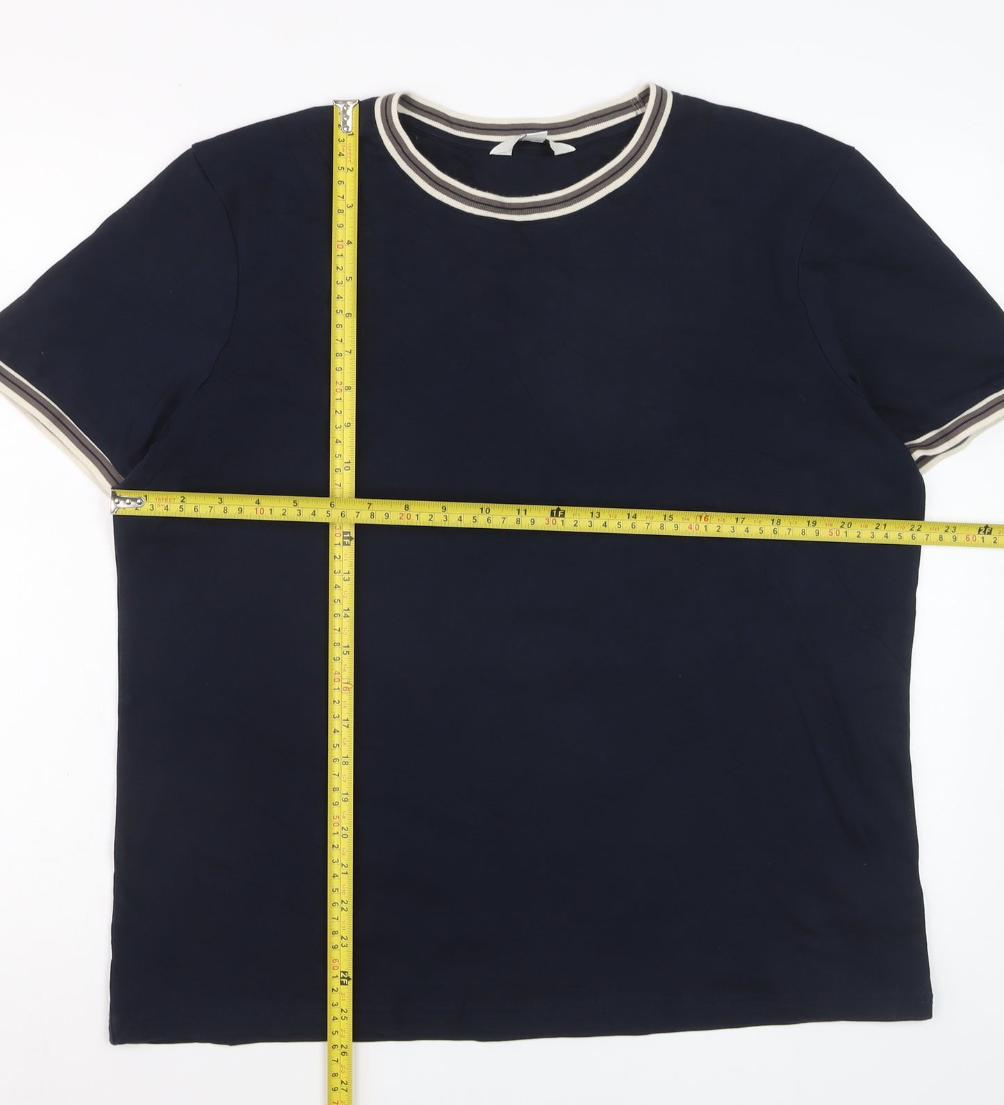 Marks and Spencer Men's Navy Blue Crew Neck Cotton T-Shirt Size L