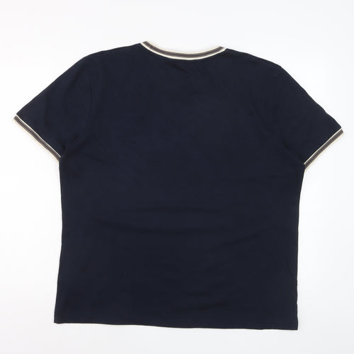 Marks and Spencer Men's Navy Blue Crew Neck Cotton T-Shirt Size L