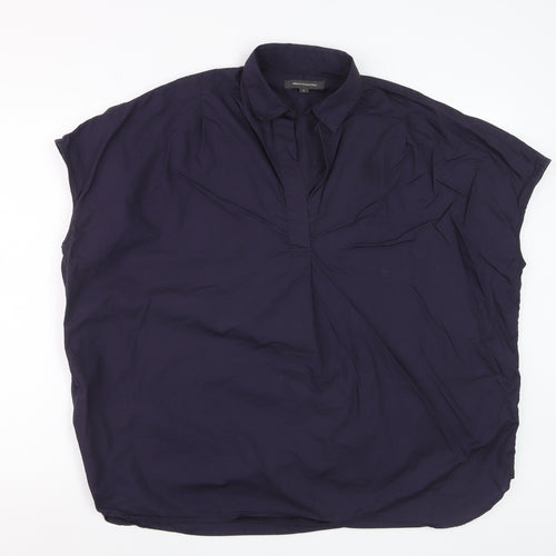 French Connection Women's Blue Cotton Collared Sleeveless Blouse L