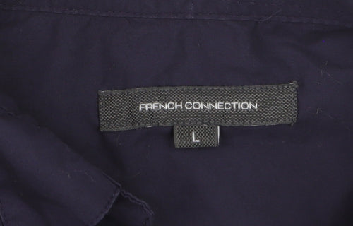 French Connection Women's Blue Cotton Collared Sleeveless Blouse L
