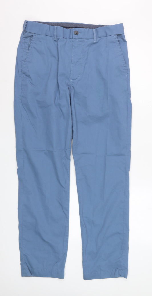 Marks and Spencer Men's Blue Chino Trousers 32W 31L Cotton Blend