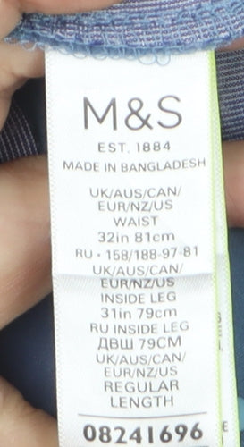 Marks and Spencer Men's Blue Chino Trousers 32W 31L Cotton Blend
