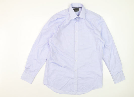 Marks and Spencer Men's Blue Regular Fit Pure Cotton Non-Iron Dress Shirt 15.5”