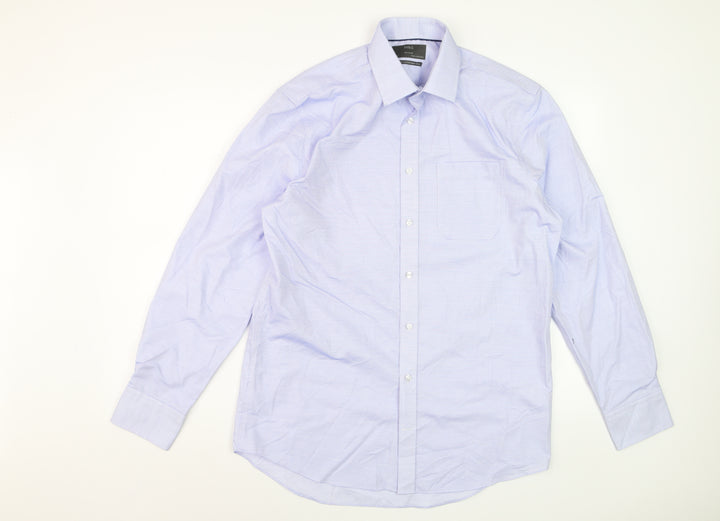 Marks and Spencer Men's Blue Regular Fit Pure Cotton Non-Iron Dress Shirt 15.5”