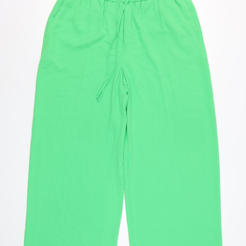 Marks and Spencer Womens Green Wide-Leg Cropped Trousers Size 14