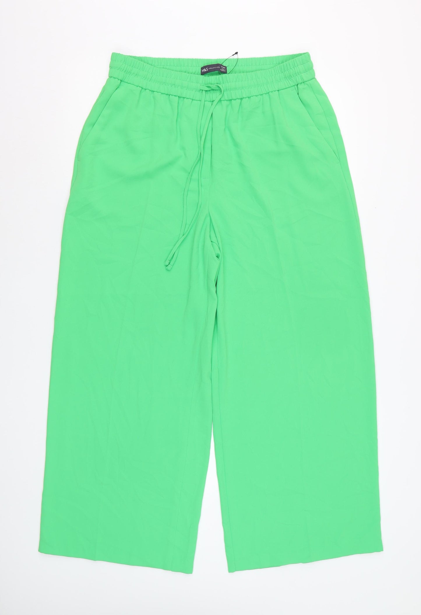 Marks and Spencer Womens Green Wide-Leg Cropped Trousers Size 14