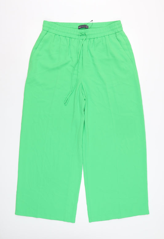 Marks and Spencer Womens Green Wide-Leg Cropped Trousers Size 14