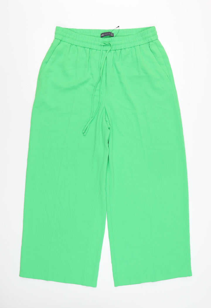 Marks and Spencer Womens Green Wide-Leg Cropped Trousers Size 14