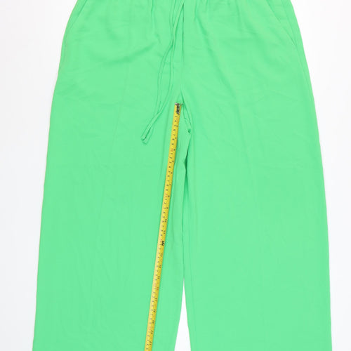 Marks and Spencer Womens Green Wide-Leg Cropped Trousers Size 14