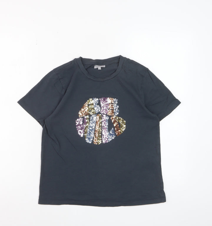 Oliver Bonas Womens Black Sequin Short Sleeve Cotton T-Shirt Size 8