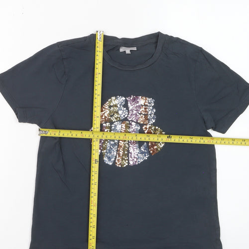 Oliver Bonas Womens Black Sequin Short Sleeve Cotton T-Shirt Size 8
