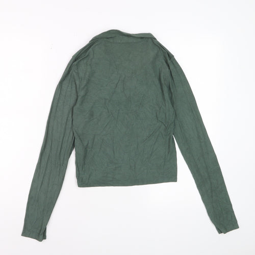 Stradivarius Women Green Cropped Collared Long Sleeve Top Size 12