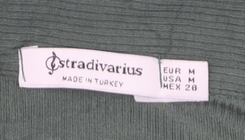 Stradivarius Women Green Cropped Collared Long Sleeve Top Size 12
