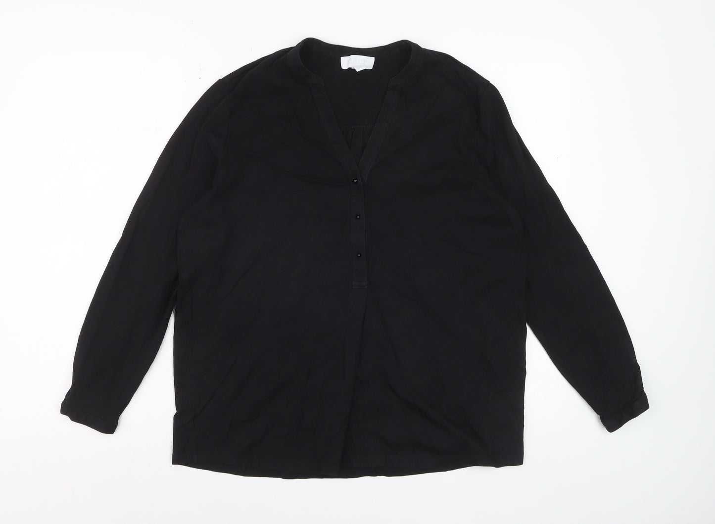 The White Company Women’s Black Long Sleeve V-Neck Blouse UK14