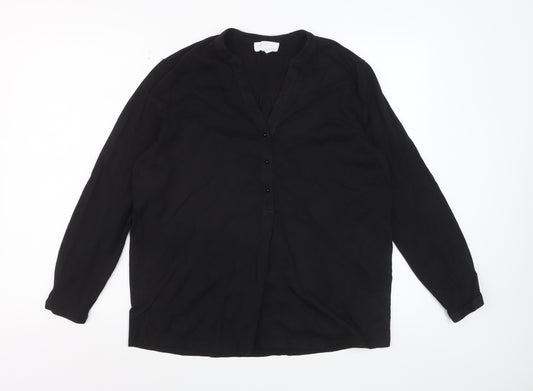The White Company Women’s Black Long Sleeve V-Neck Blouse UK14
