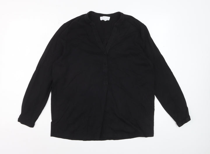 The White Company Women’s Black Long Sleeve V-Neck Blouse UK14