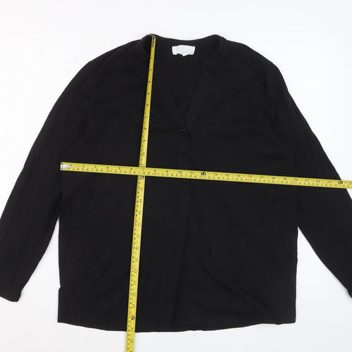 The White Company Women’s Black Long Sleeve V-Neck Blouse UK14