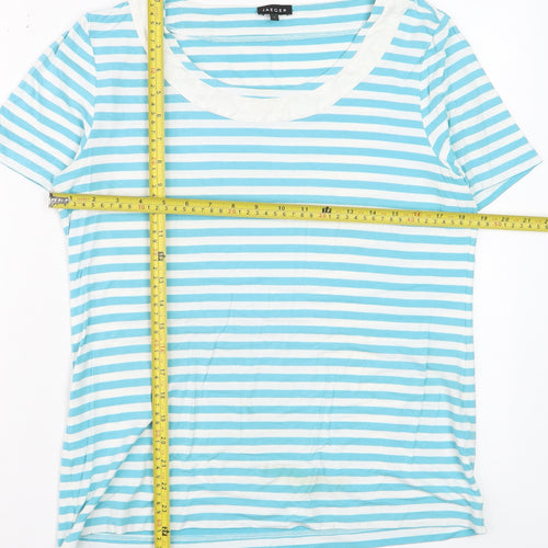 Jaeger Women Blue Striped Short Sleeve Scoop Neck T-Shirt L