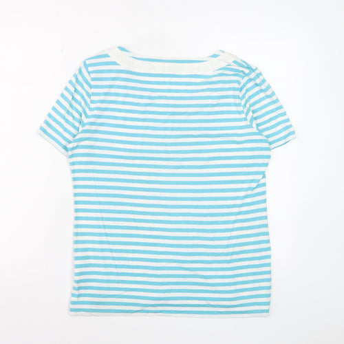 Jaeger Women Blue Striped Short Sleeve Scoop Neck T-Shirt L