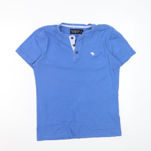 Abercrombie & Fitch Men Blue Henley Short Sleeve Cotton T-Shirt Size S
